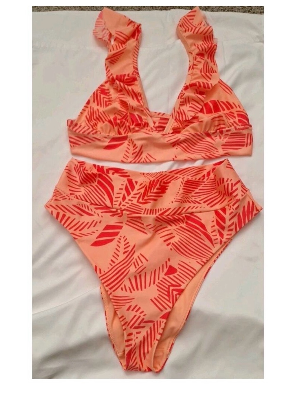 Aerie Women's Bikini Set Orange And Red XL Triangle Top High Cut Cheeky Bottom